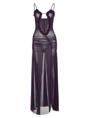 2024 Sexy Backless Mesh Split Sleeveless Maxi Dress