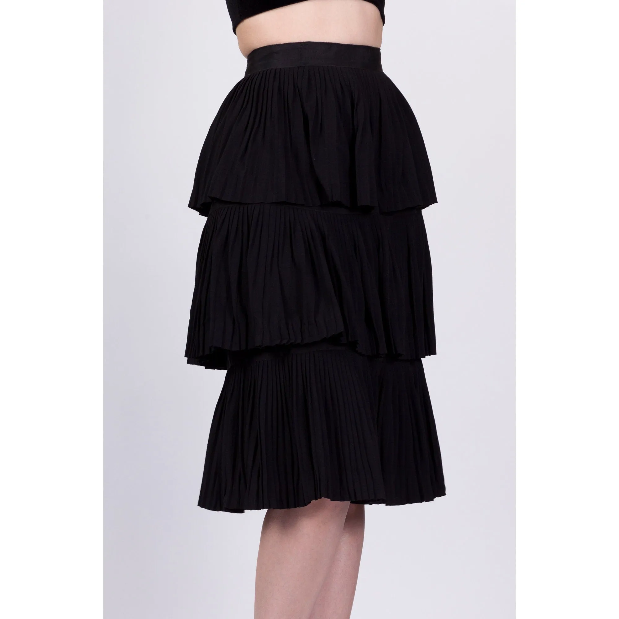 50s Black Tiered Midi Skirt - Extra Small, 22.5"