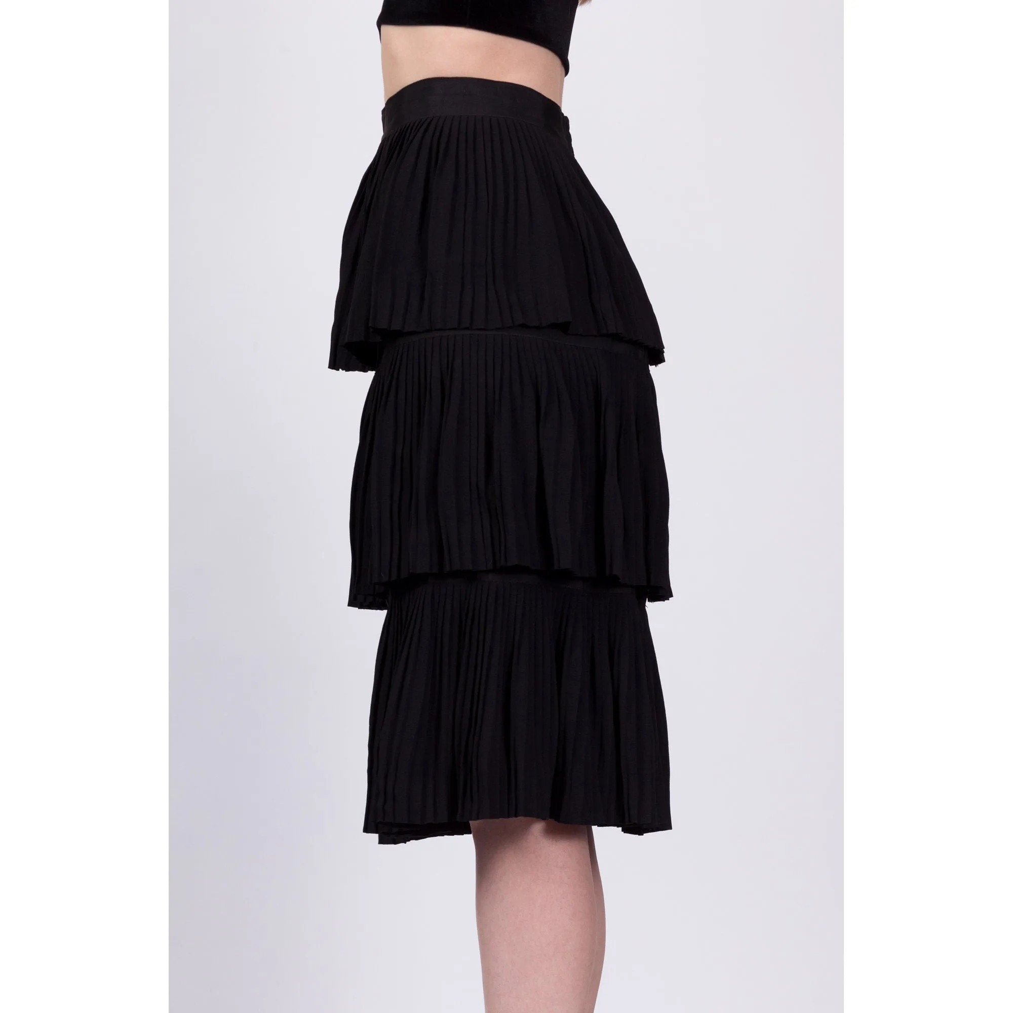 50s Black Tiered Midi Skirt - Extra Small, 22.5"