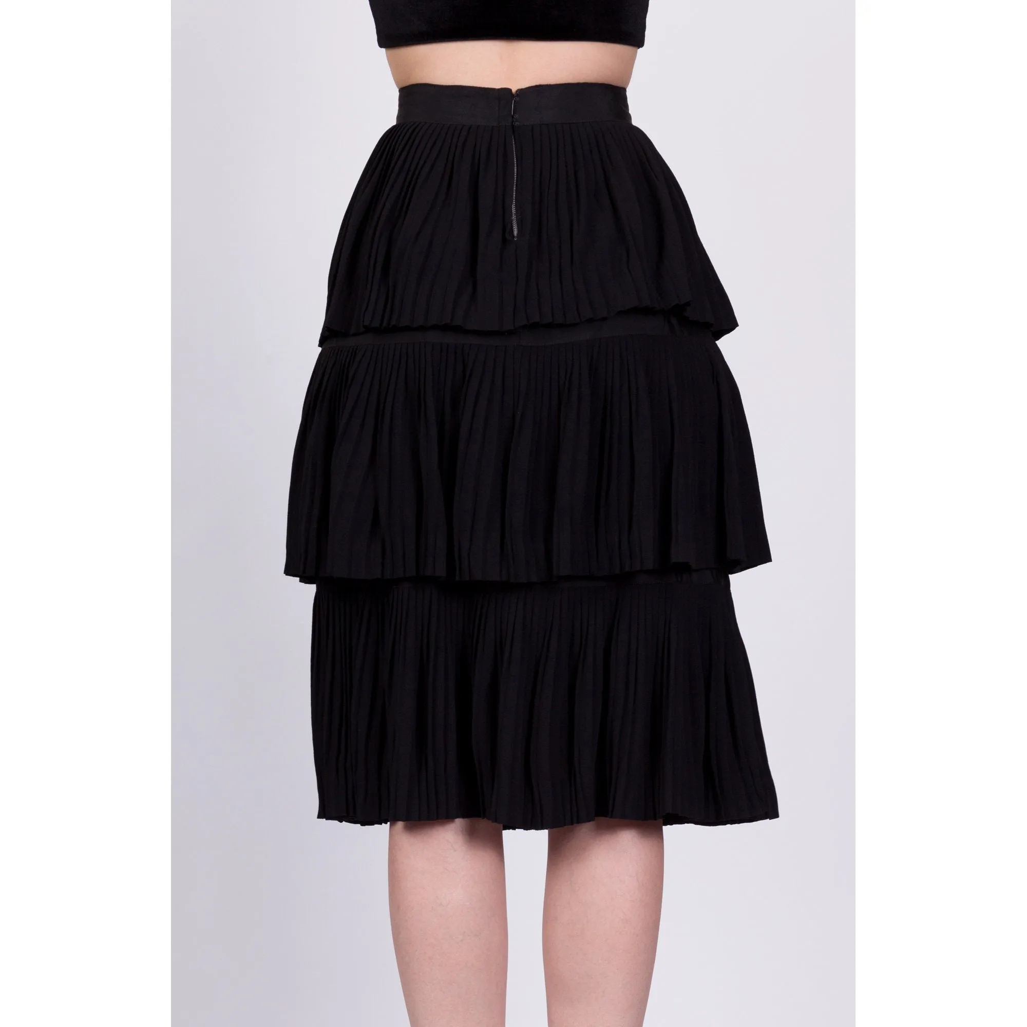 50s Black Tiered Midi Skirt - Extra Small, 22.5"