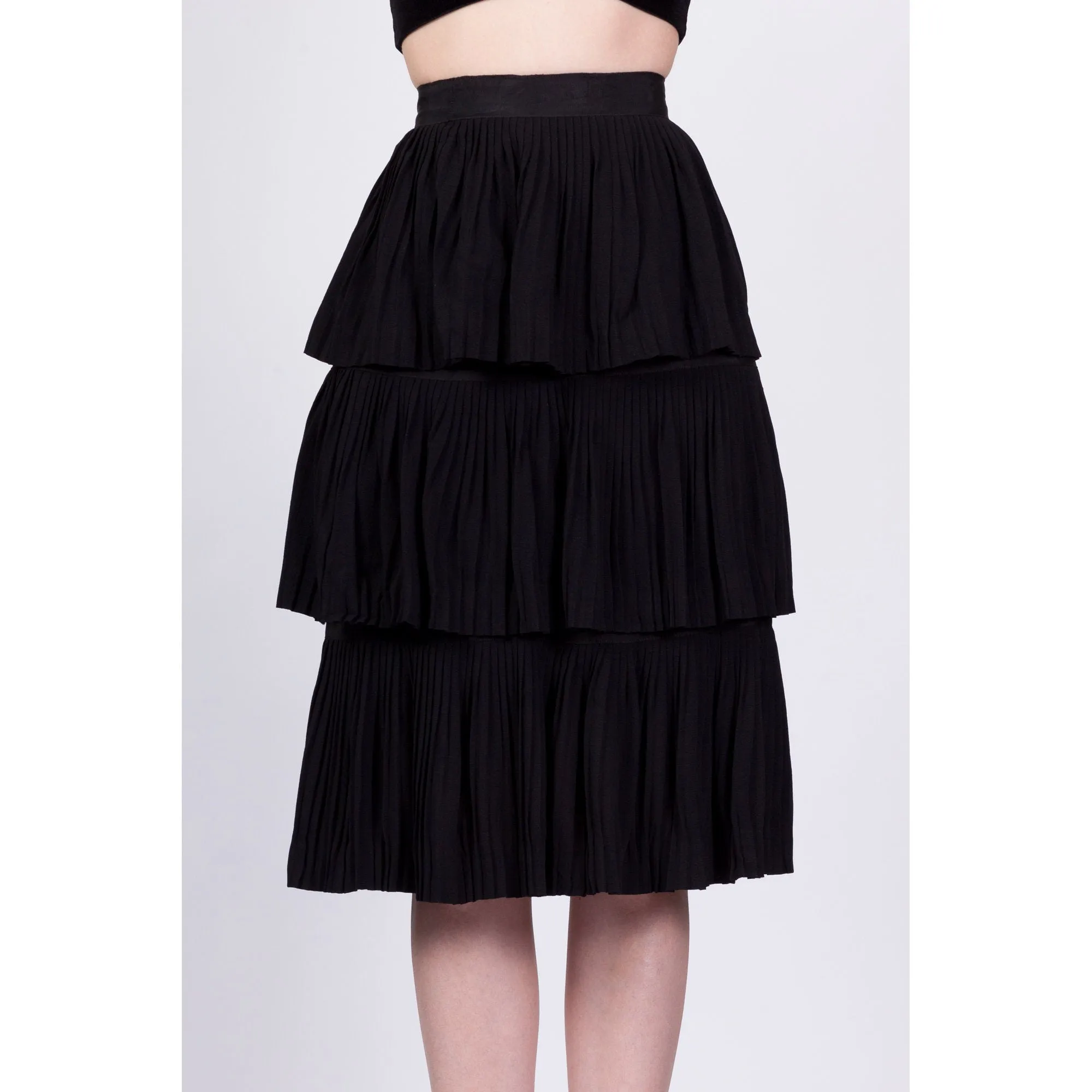 50s Black Tiered Midi Skirt - Extra Small, 22.5"