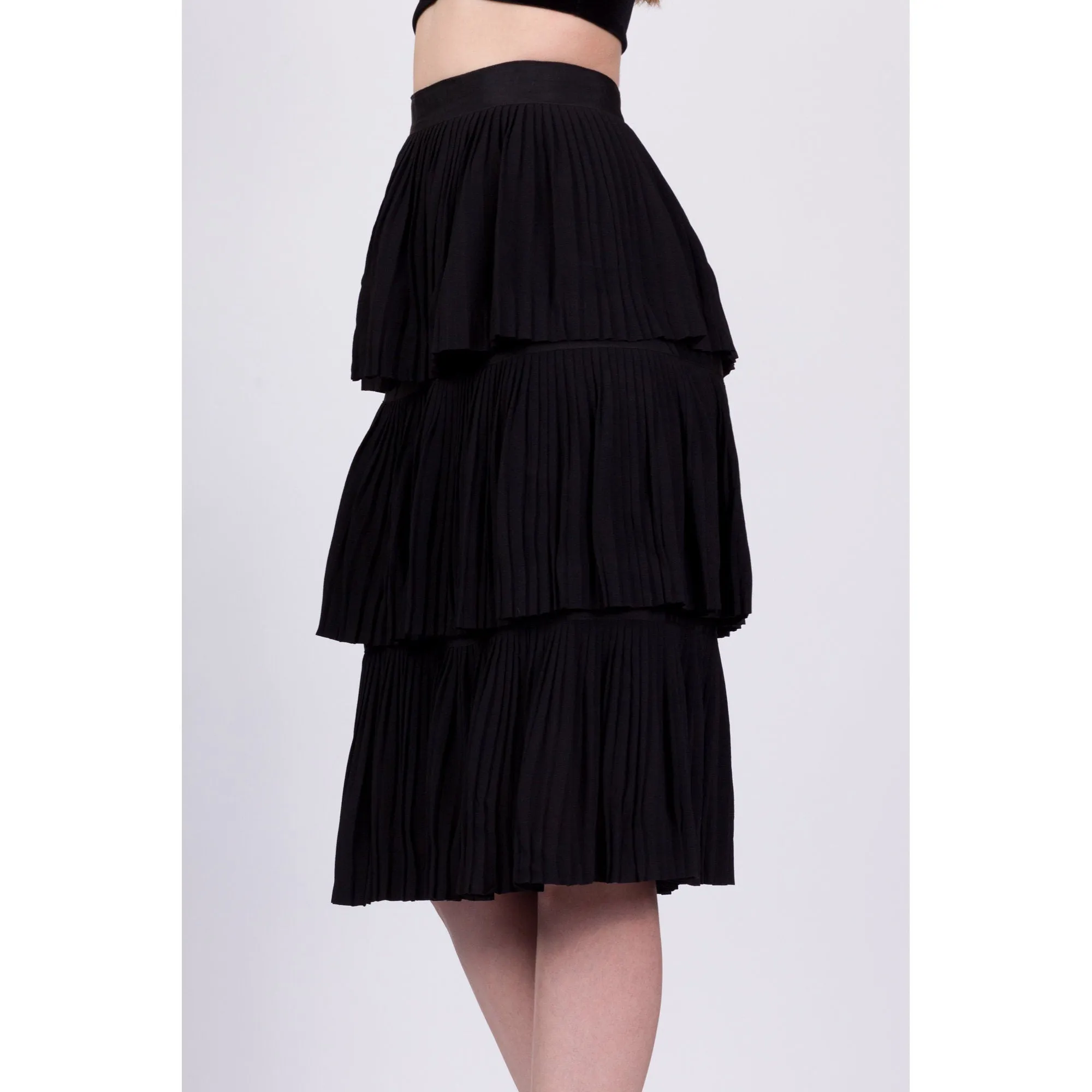 50s Black Tiered Midi Skirt - Extra Small, 22.5"