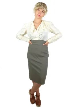 80s Max Mara Olive Green High Waisted Pencil Midi Skirt