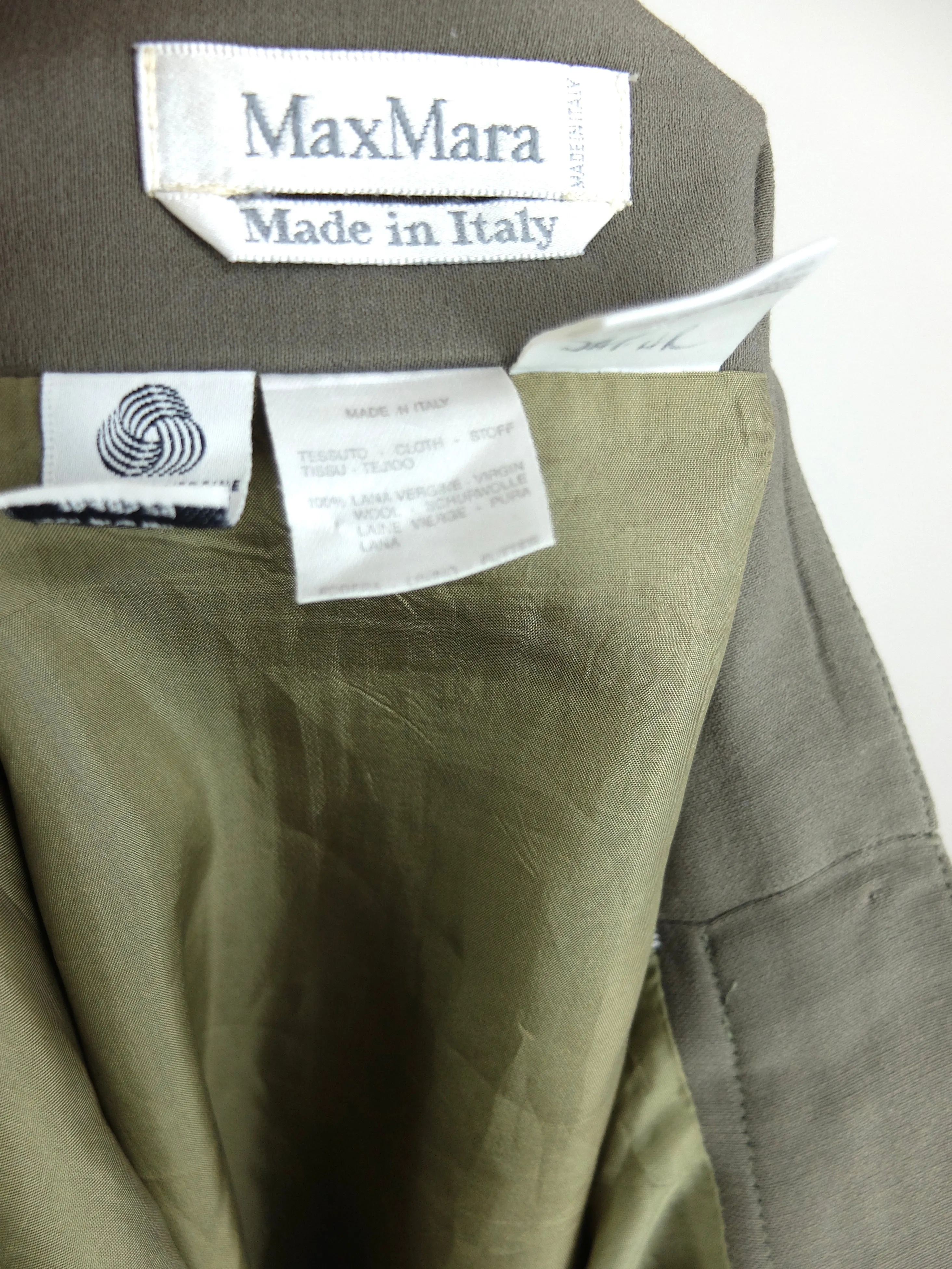 80s Max Mara Olive Green High Waisted Pencil Midi Skirt