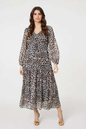 Animal Print Semi Sheer Tiered Maxi Dress