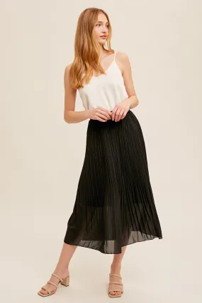 Black Pleated Midi Skirt