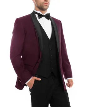 Burgundy 3 piece Tuxedo with Shawl Lapel