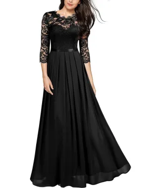 Chiffon Stitching Lace Long Dress Bridesmaid Evening Dress