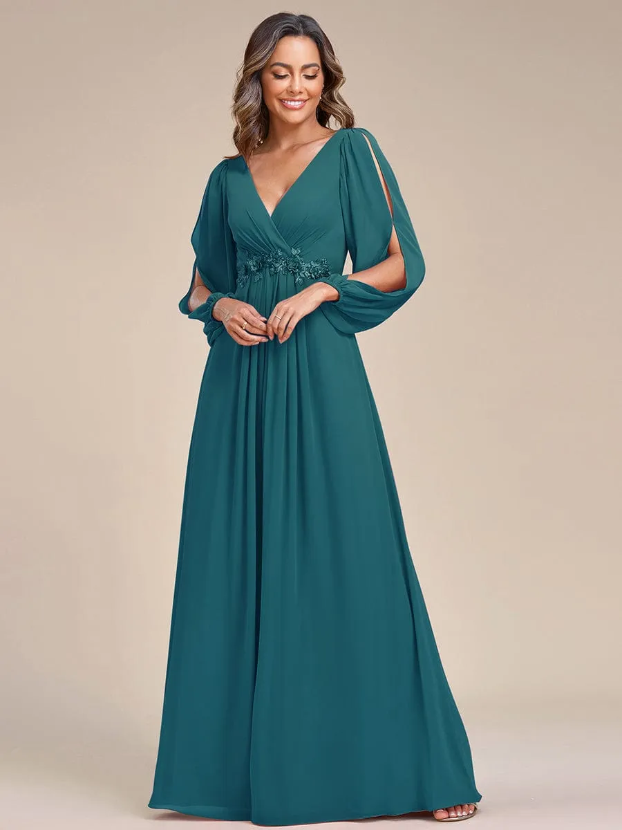 Elegant Chiffon V-Neckline Long Sleeve Formal Evening Dress test