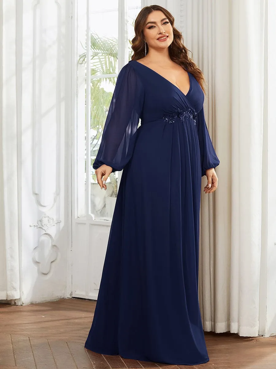 Elegant Chiffon V-Neckline Long Sleeve Formal Evening Dress test