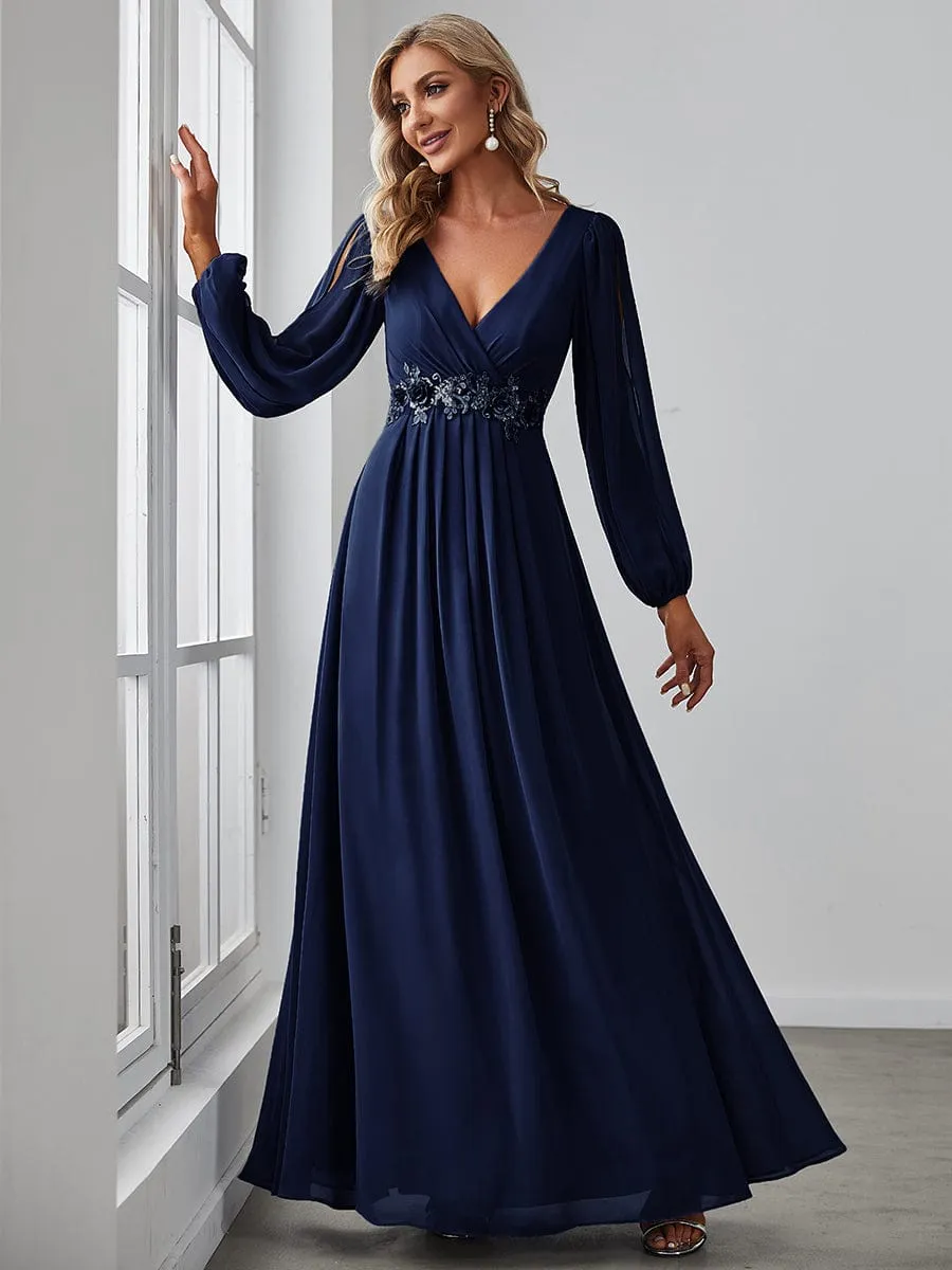 Elegant Chiffon V-Neckline Long Sleeve Formal Evening Dress test