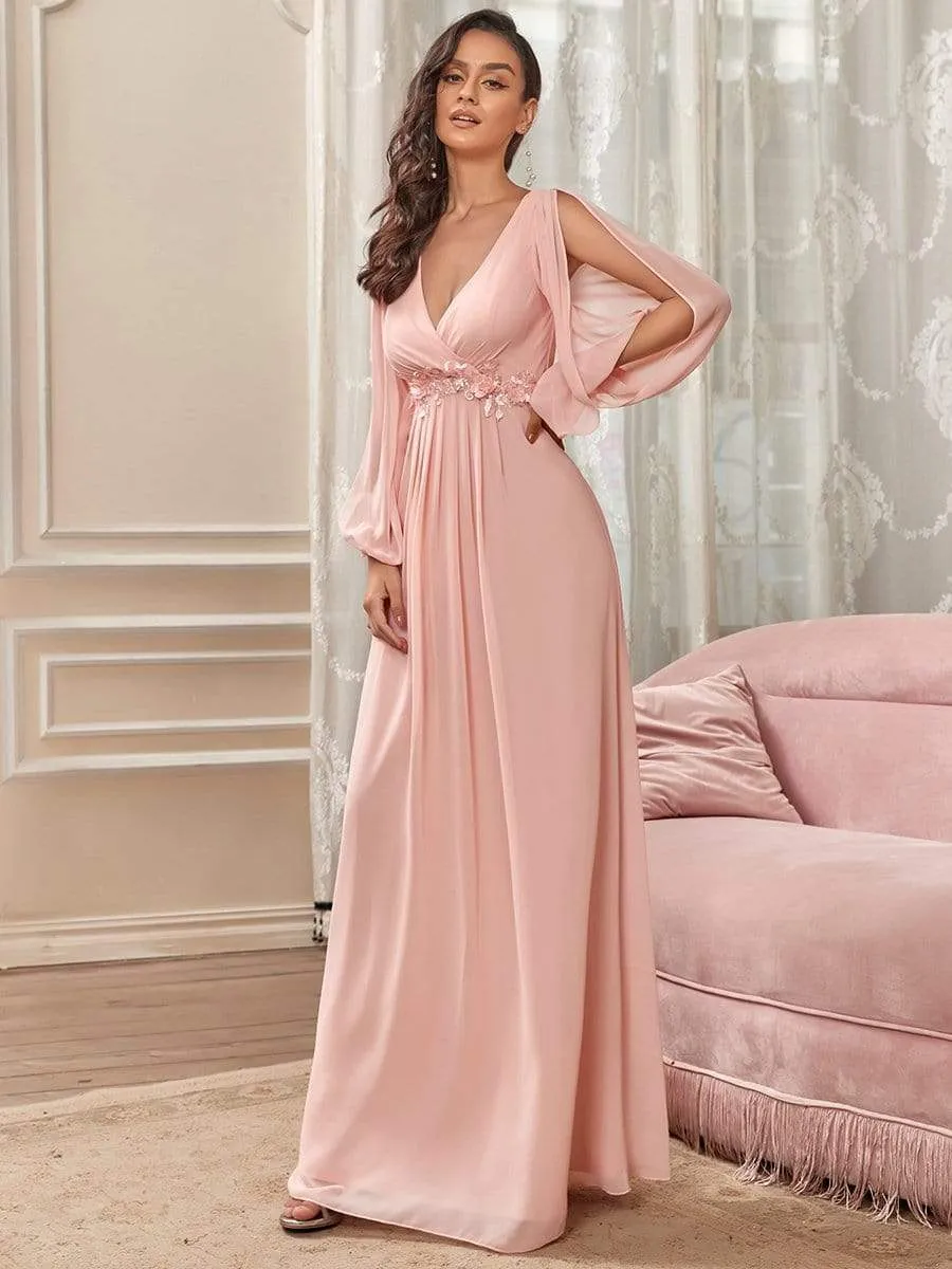 Elegant Chiffon V-Neckline Long Sleeve Formal Evening Dress test