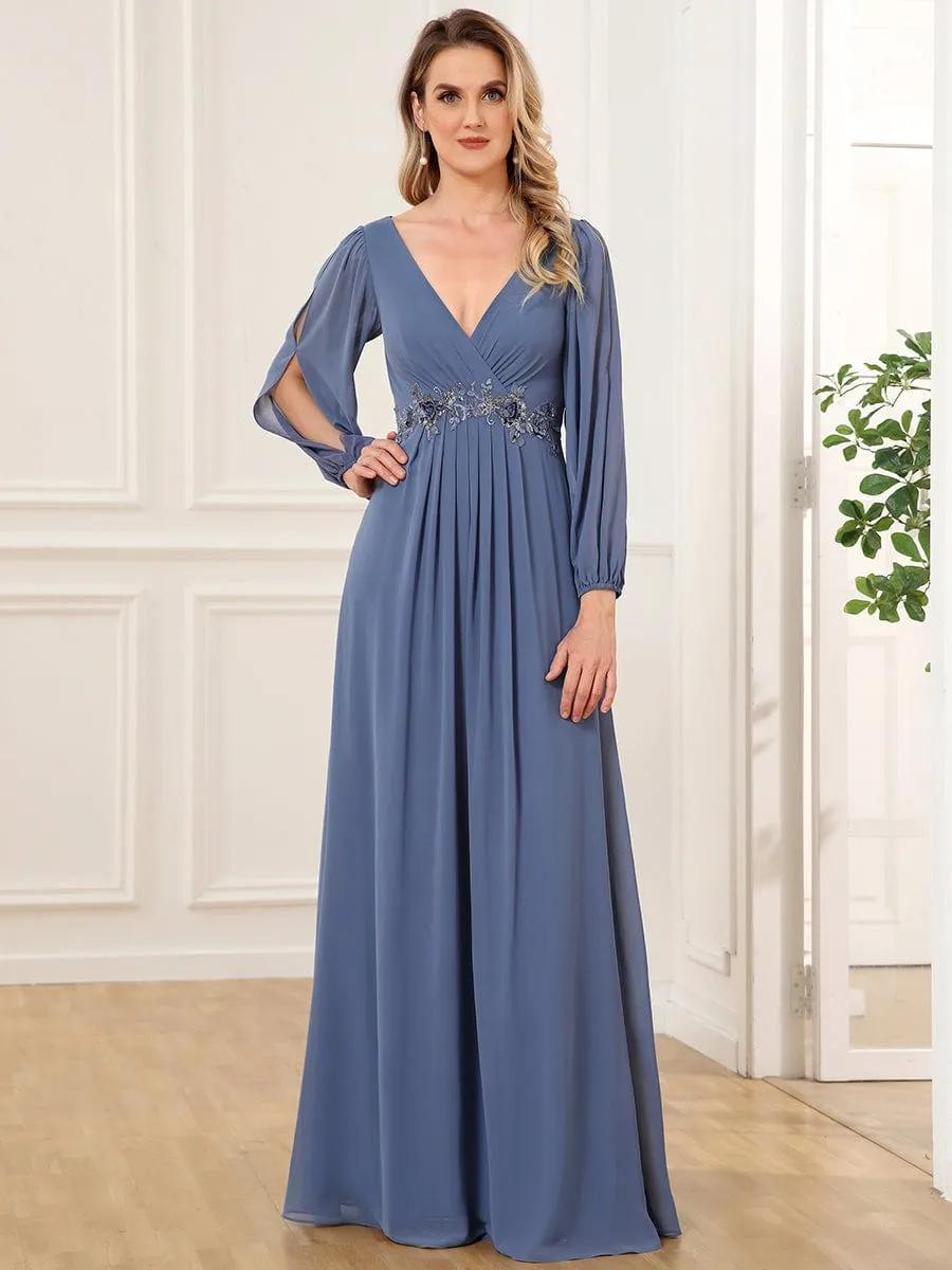 Elegant Chiffon V-Neckline Long Sleeve Formal Evening Dress test