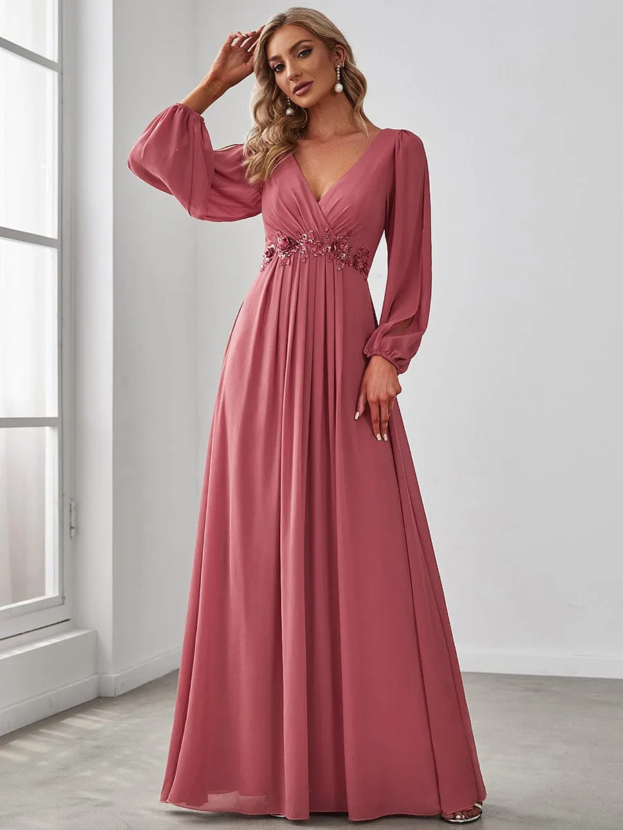 Elegant Chiffon V-Neckline Long Sleeve Formal Evening Dress test