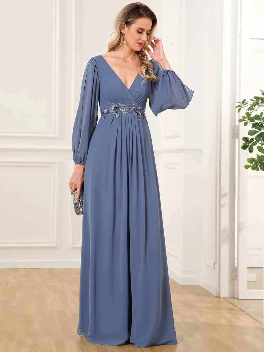 Elegant Chiffon V-Neckline Long Sleeve Formal Evening Dress test