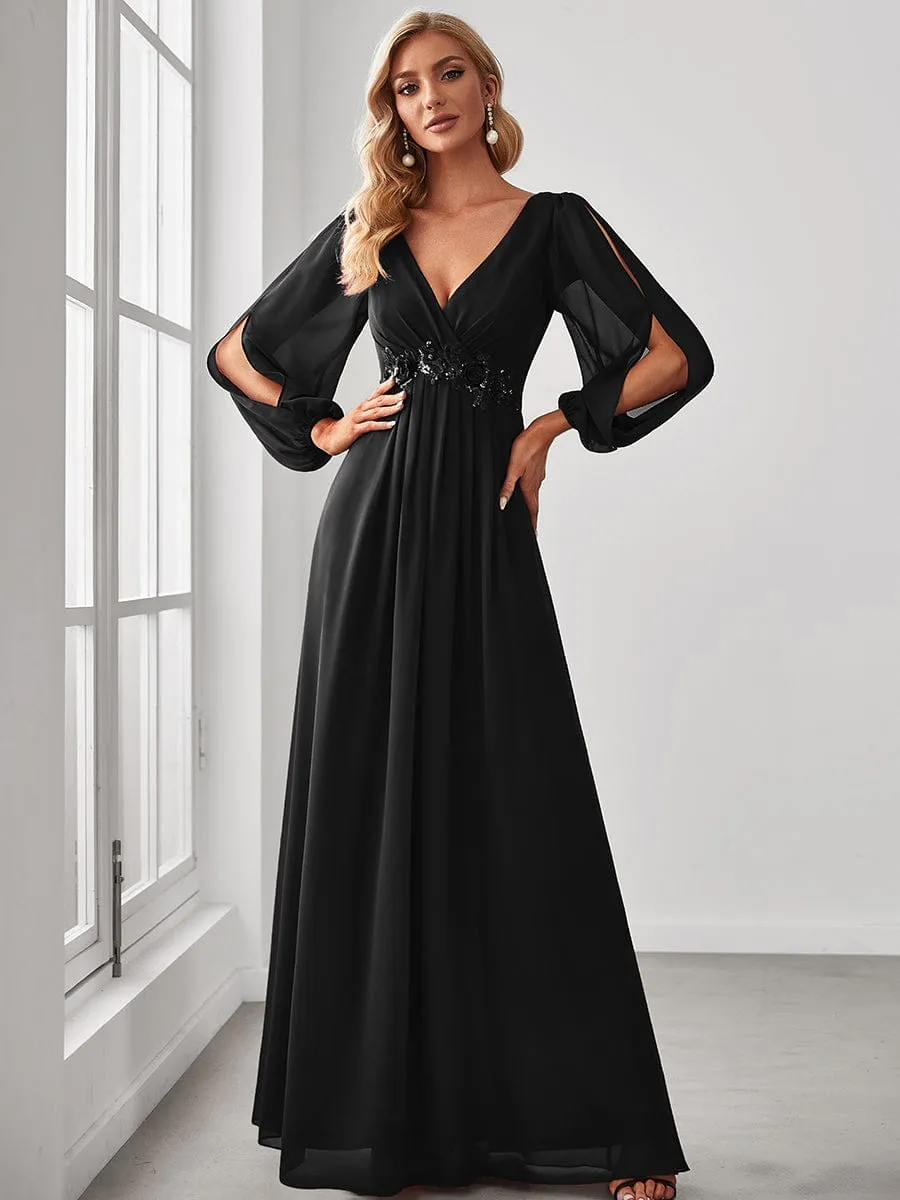 Elegant Chiffon V-Neckline Long Sleeve Formal Evening Dress test