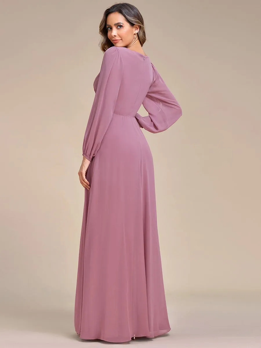 Elegant Chiffon V-Neckline Long Sleeve Formal Evening Dress test