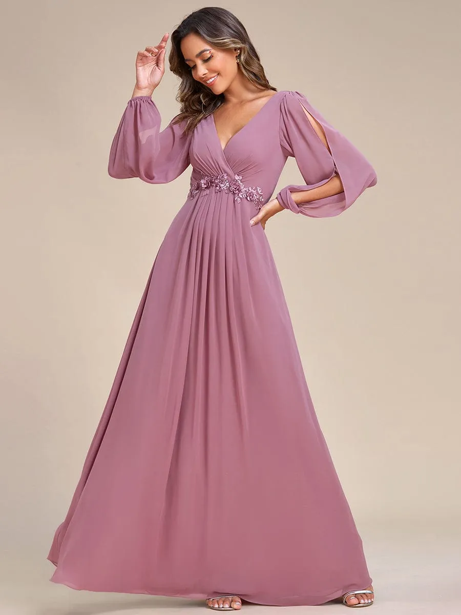 Elegant Chiffon V-Neckline Long Sleeve Formal Evening Dress test