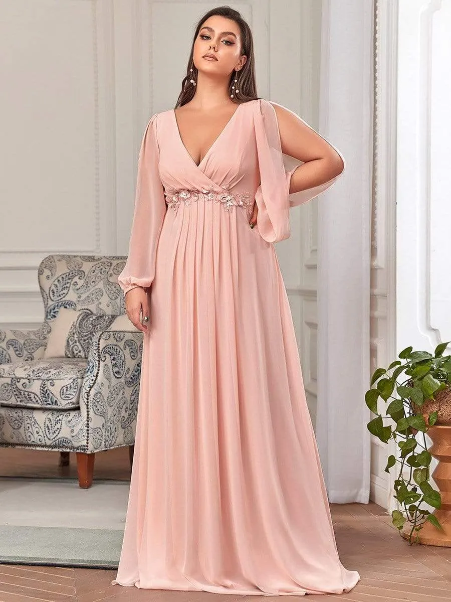 Elegant Chiffon V-Neckline Long Sleeve Formal Evening Dress test