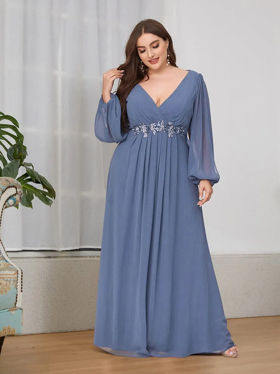 Elegant Chiffon V-Neckline Long Sleeve Formal Evening Dress test