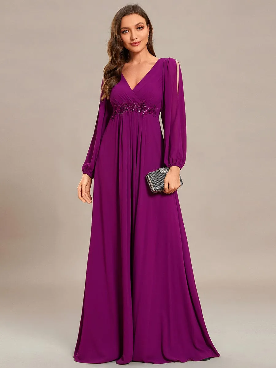 Elegant Chiffon V-Neckline Long Sleeve Formal Evening Dress test