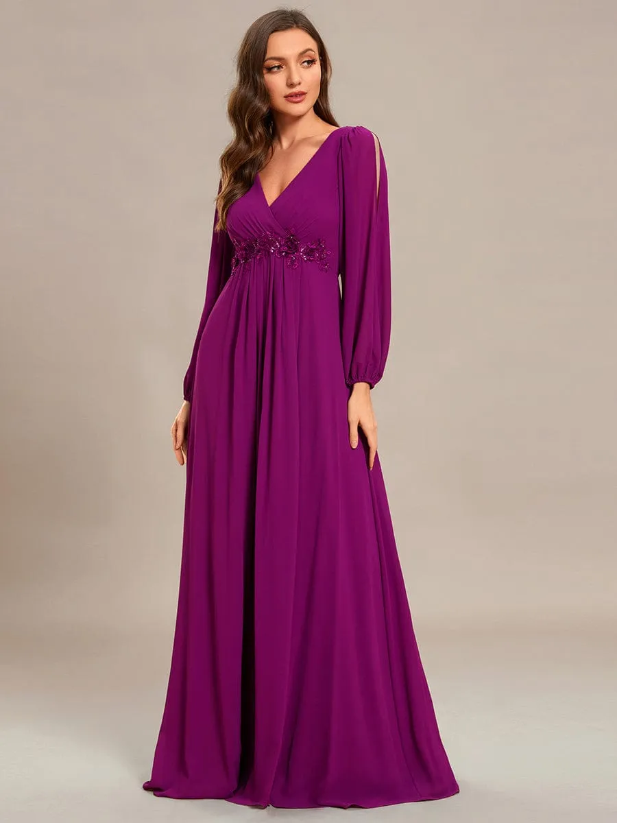 Elegant Chiffon V-Neckline Long Sleeve Formal Evening Dress test