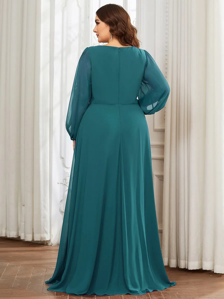 Elegant Chiffon V-Neckline Long Sleeve Formal Evening Dress test