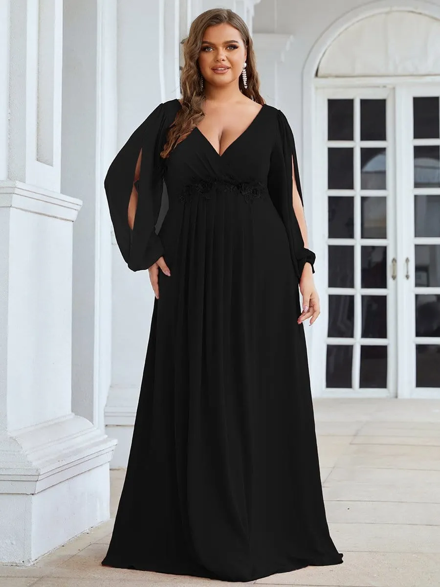 Elegant Chiffon V-Neckline Long Sleeve Formal Evening Dress test