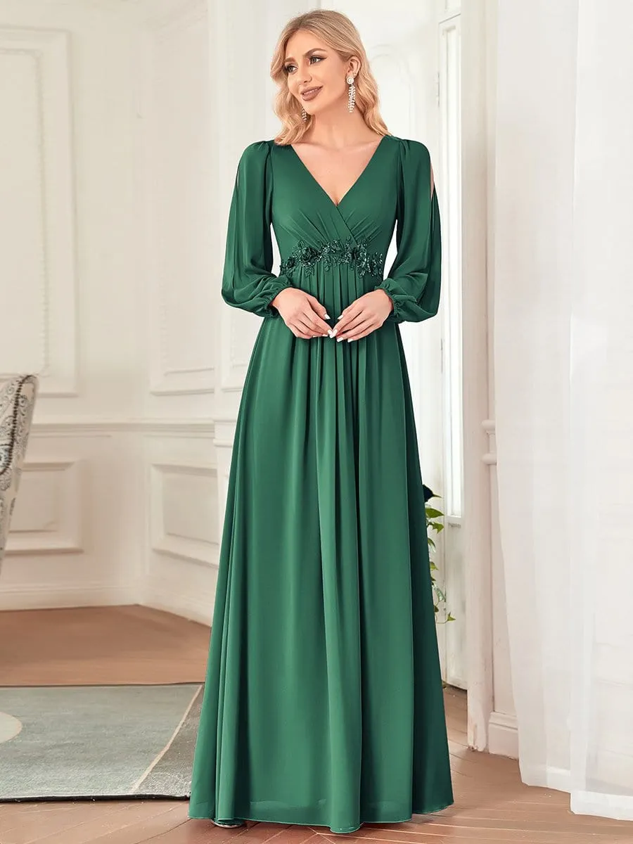 Elegant Chiffon V-Neckline Long Sleeve Formal Evening Dress test