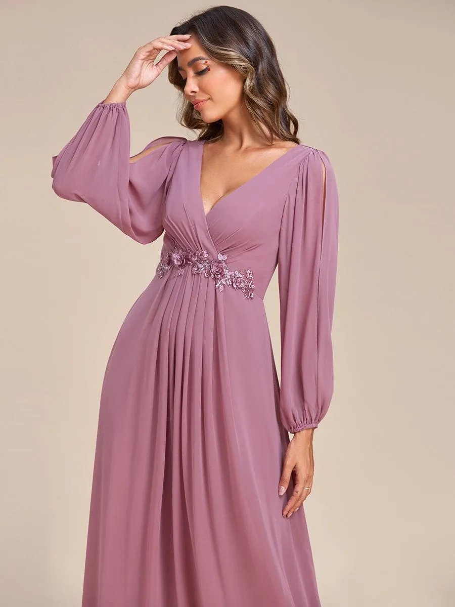 Elegant Chiffon V-Neckline Long Sleeve Formal Evening Dress test