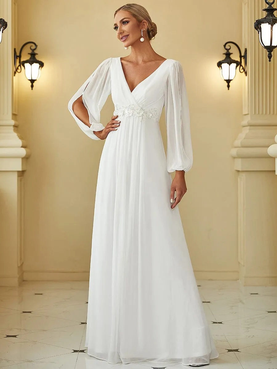 Elegant Chiffon V-Neckline Long Sleeve Formal Evening Dress test