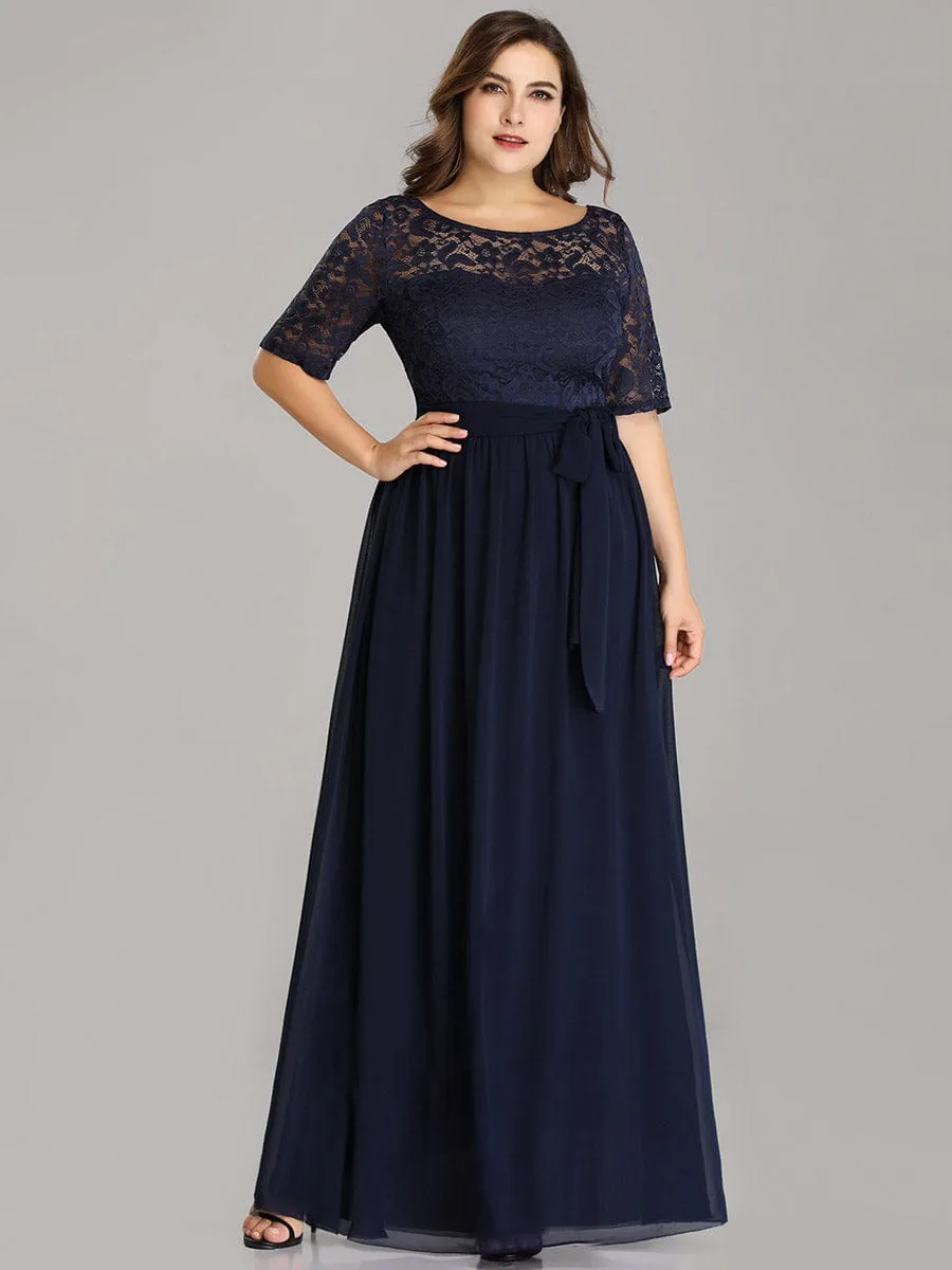 Elegant Lace Bodice Chiffon Maxi Evening Dress with Belt