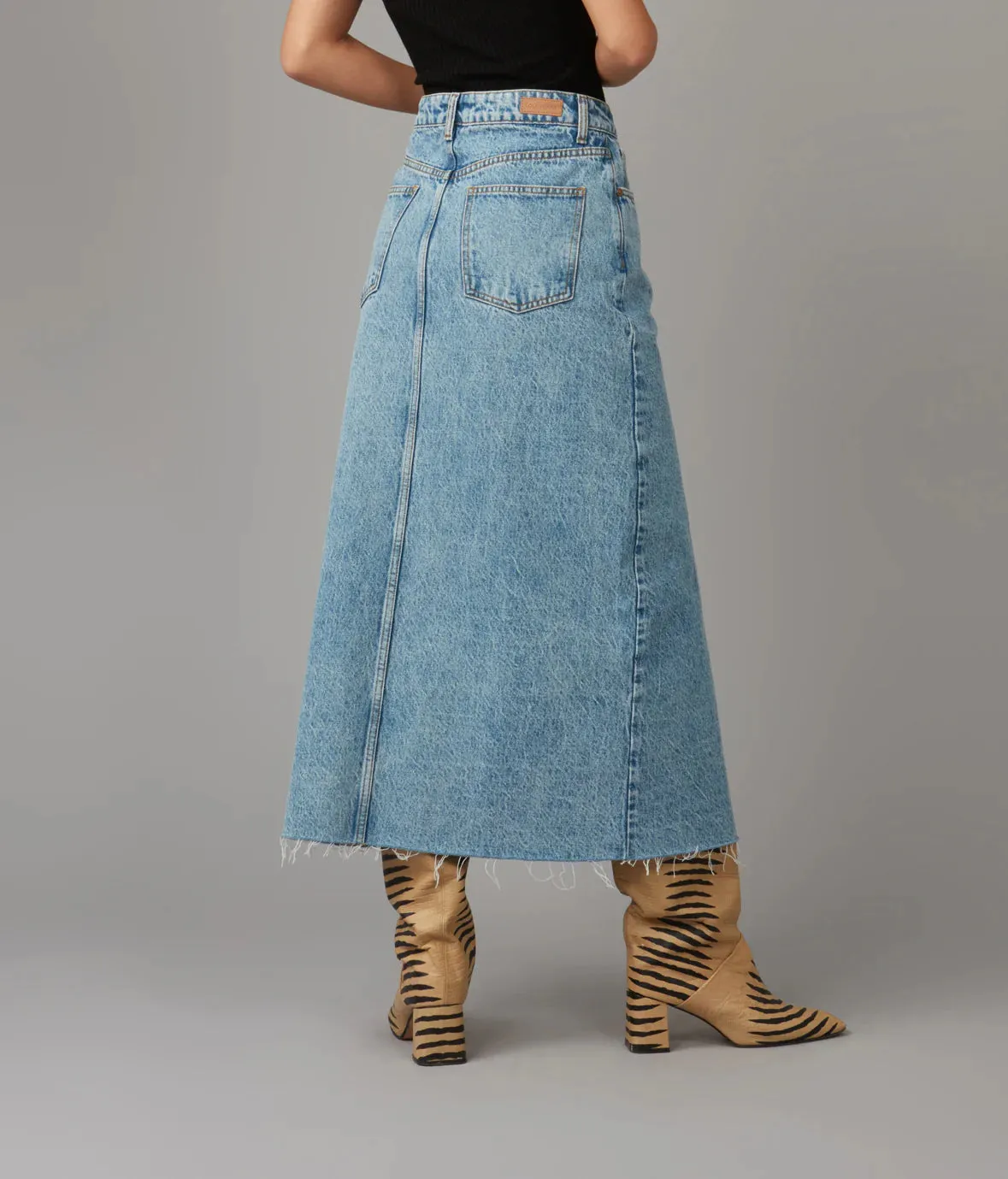 Halston Denim Maxi Skirt - Vintage Ice Blue