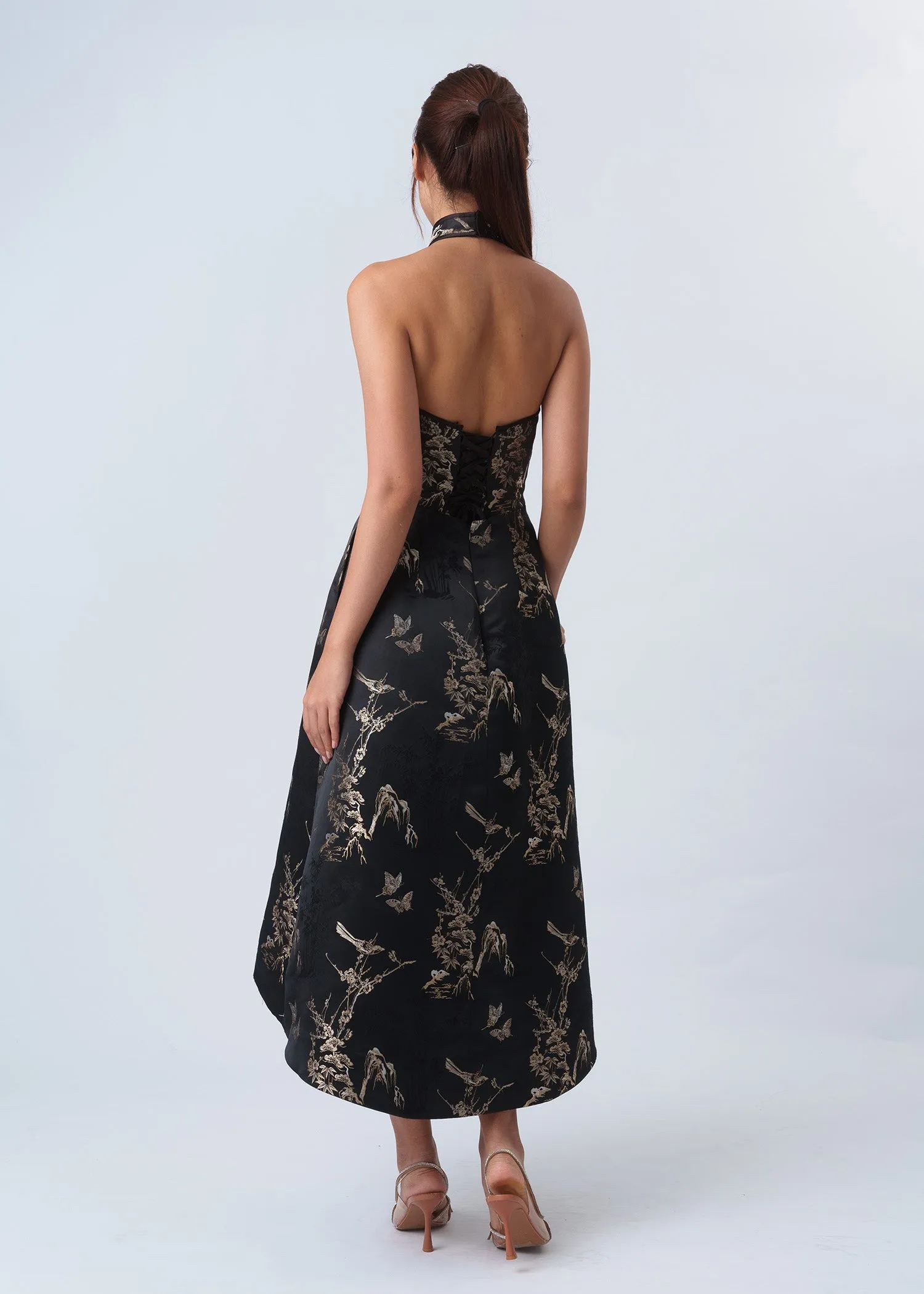 Halter Floral Qipao (Black/ Gold)