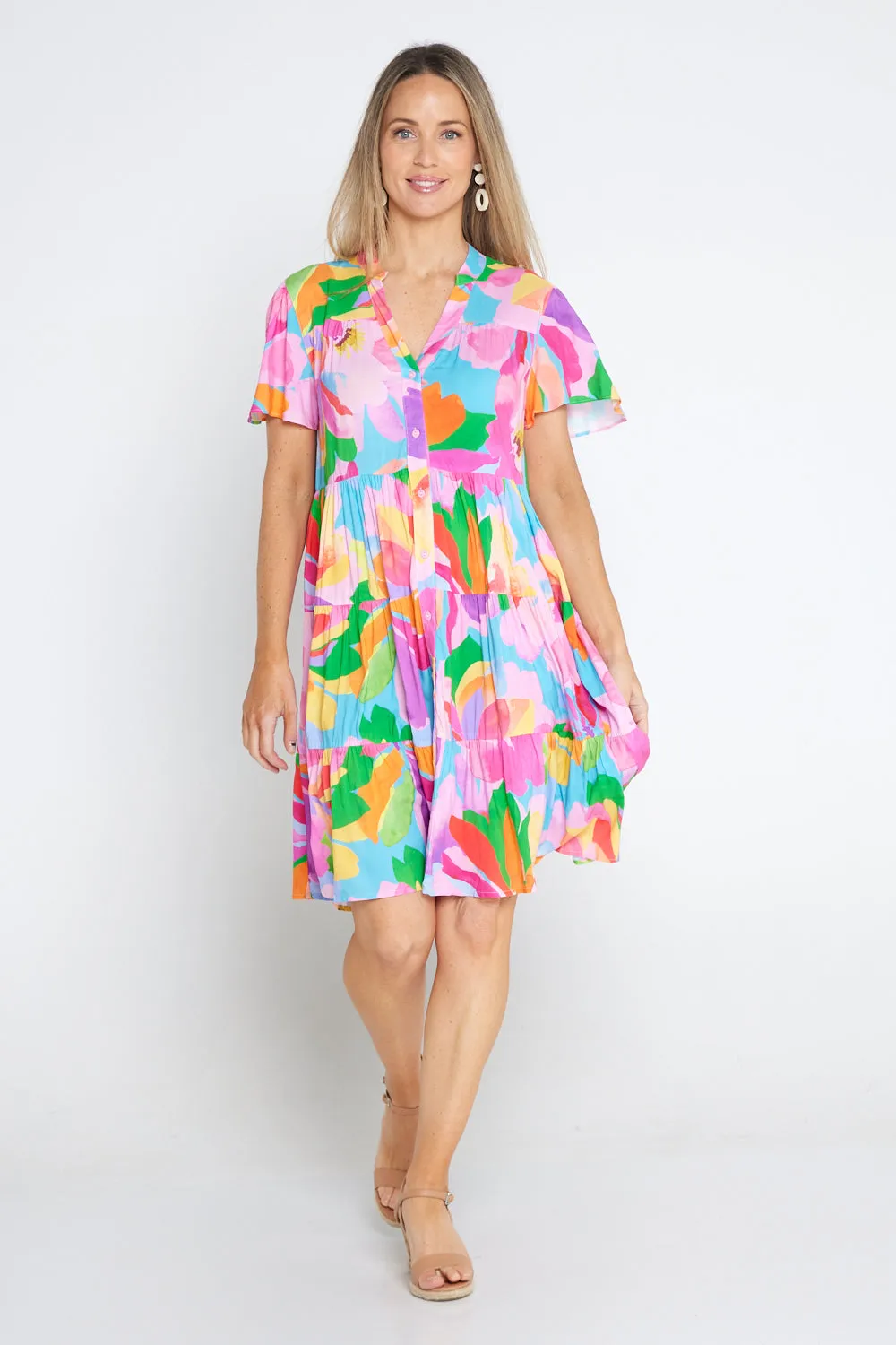 Hibiscus Hues Petite Dress - Pink Blue Floral