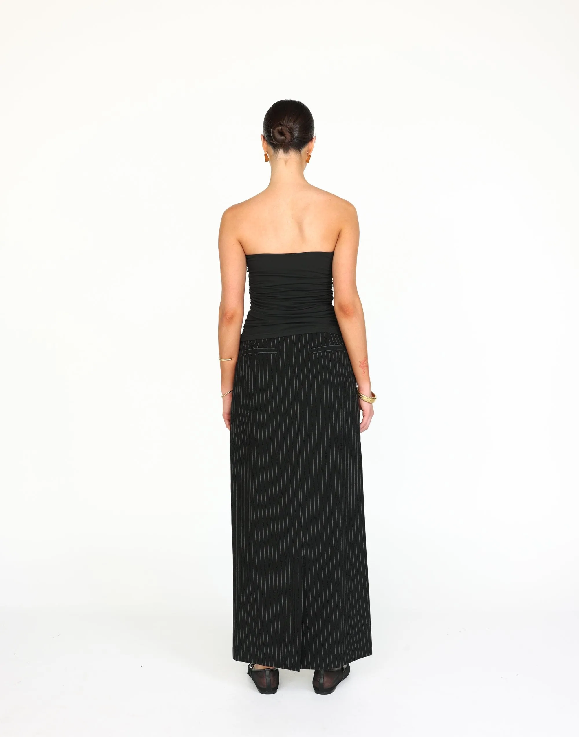 Kenza Maxi Skirt (Black Pinstripe)