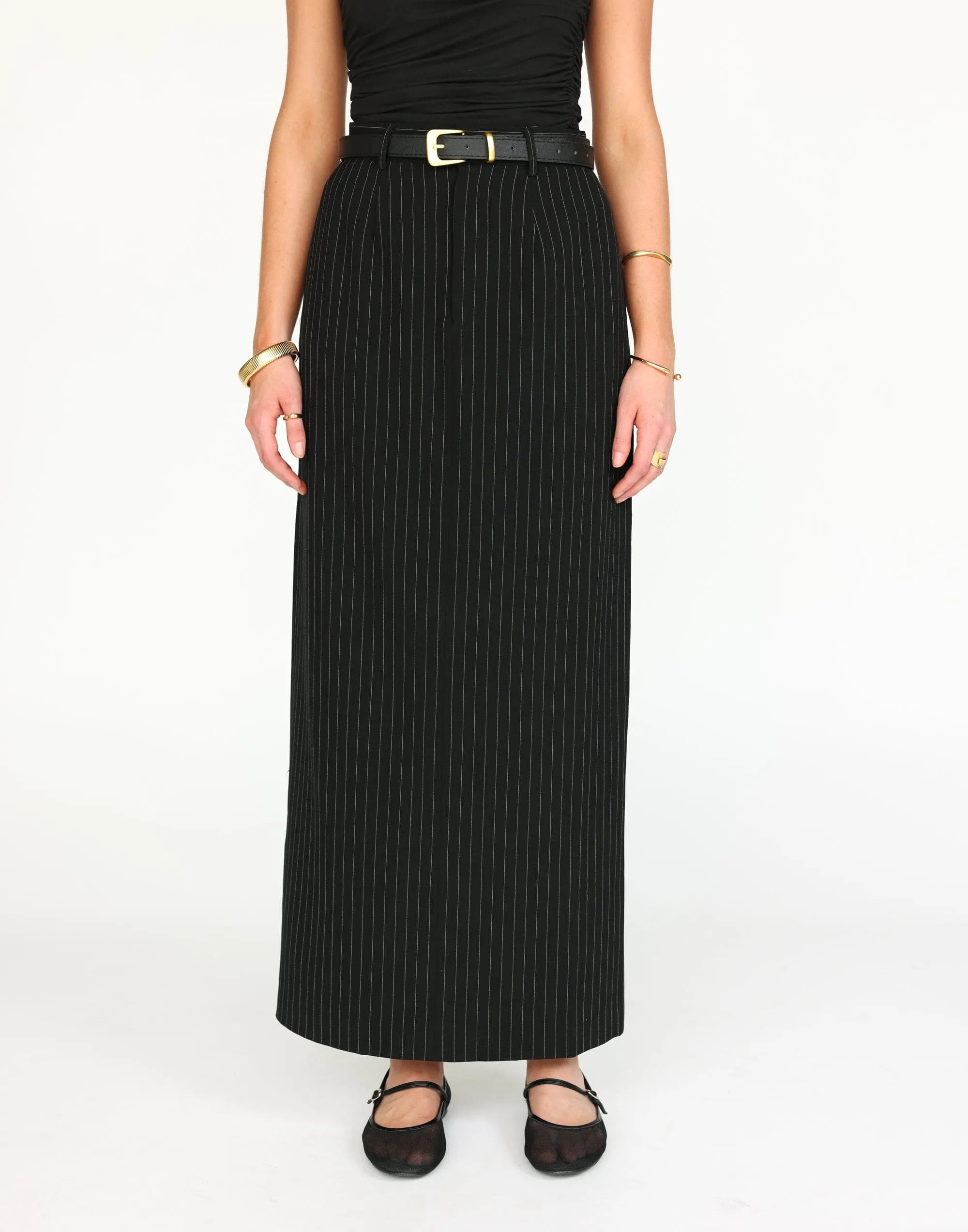 Kenza Maxi Skirt (Black Pinstripe)