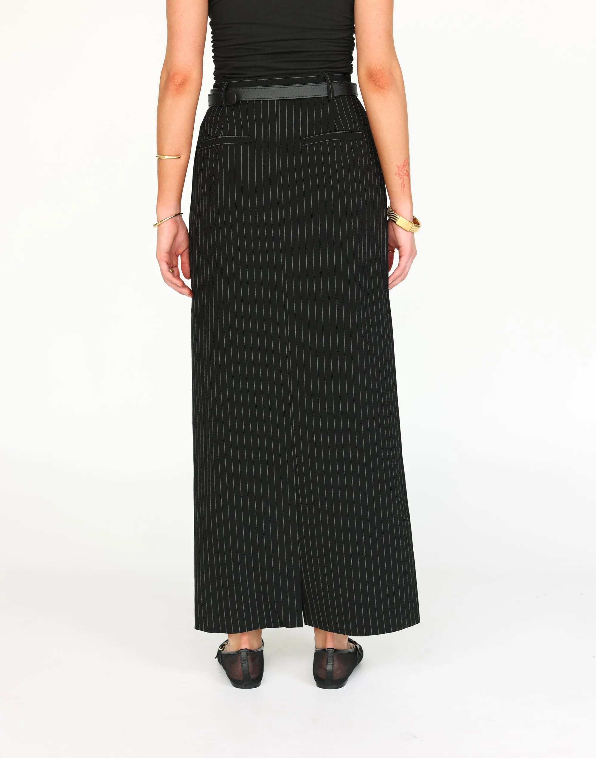 Kenza Maxi Skirt (Black Pinstripe)