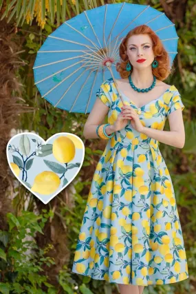 Lily Off Shoulder Blue/Yellow Lemon Dress by Dolly and Dotty