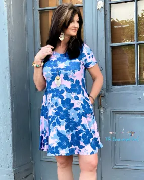 Lovely Blue Floral Short Dress