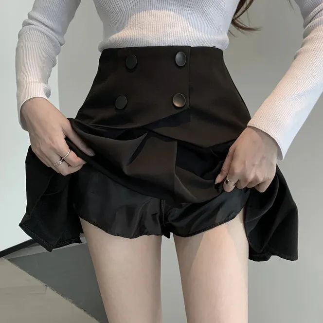 Pleated high waist a-line short skirt     S2819