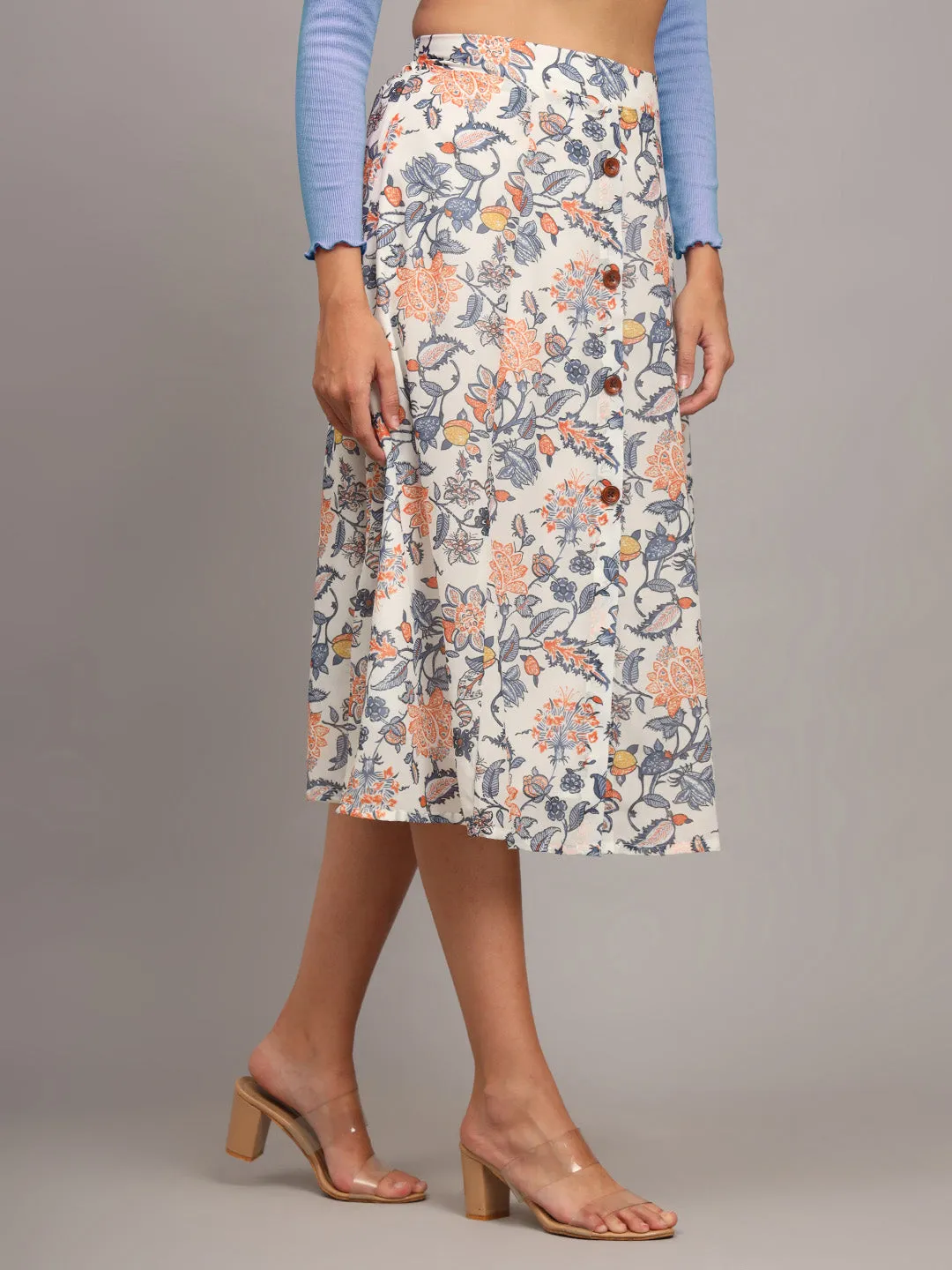 Printed Flared Midi Skirt