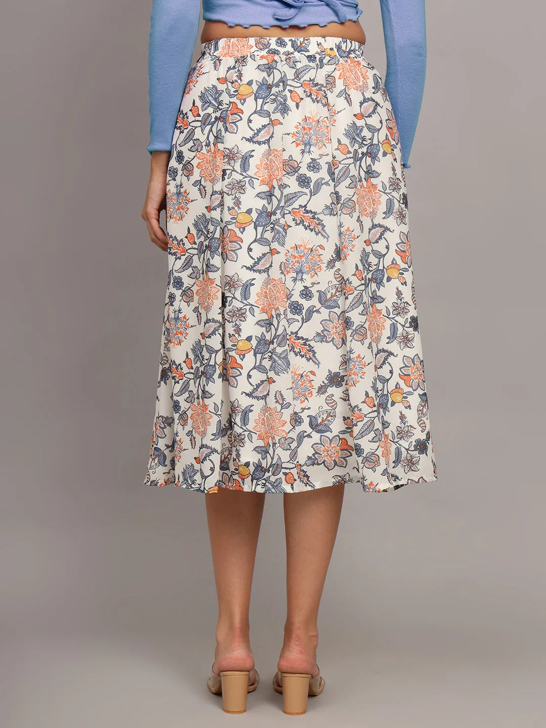 Printed Flared Midi Skirt