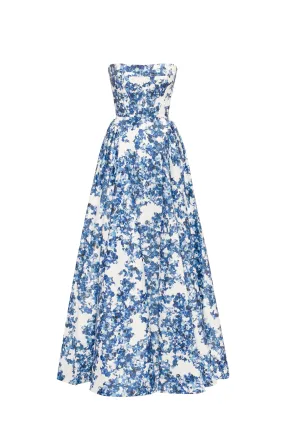 Ravishing blue hydrangea corset maxi dress, Garden of Eden