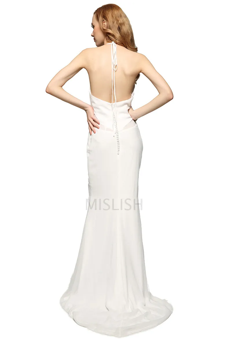 Rita Ora Inspired White Halter Evening Party Dress