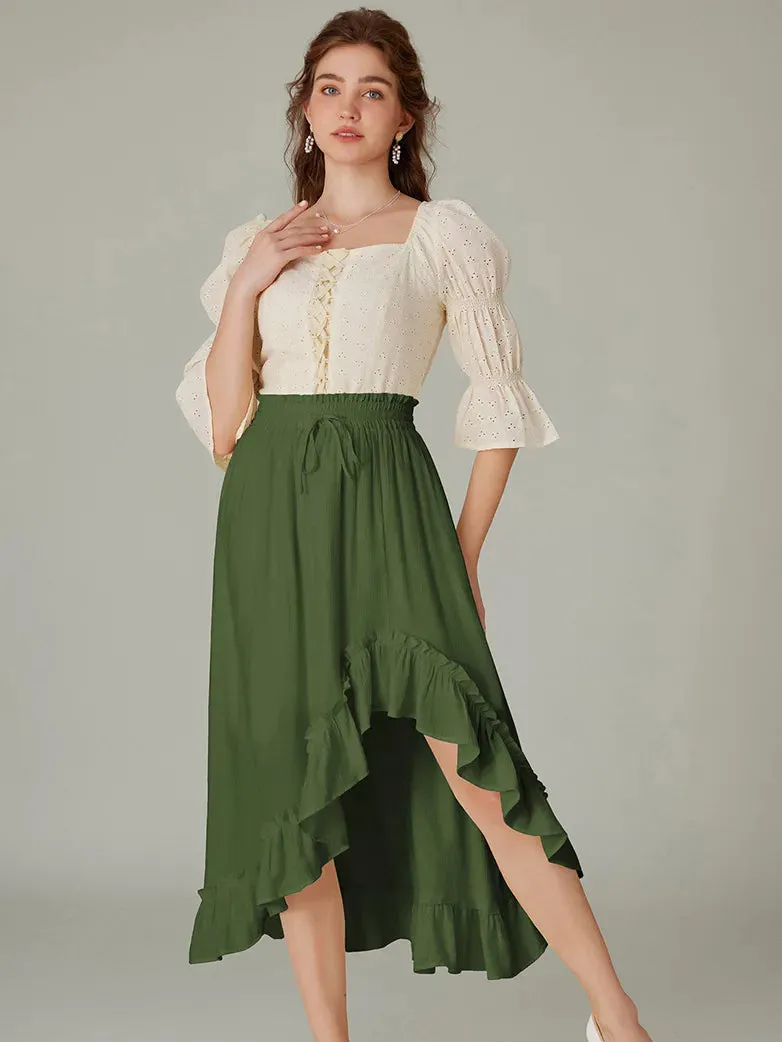 Slub Cotton Renaissance Drawstring Waist Pocket Skirt