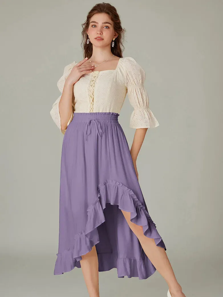 Slub Cotton Renaissance Drawstring Waist Pocket Skirt