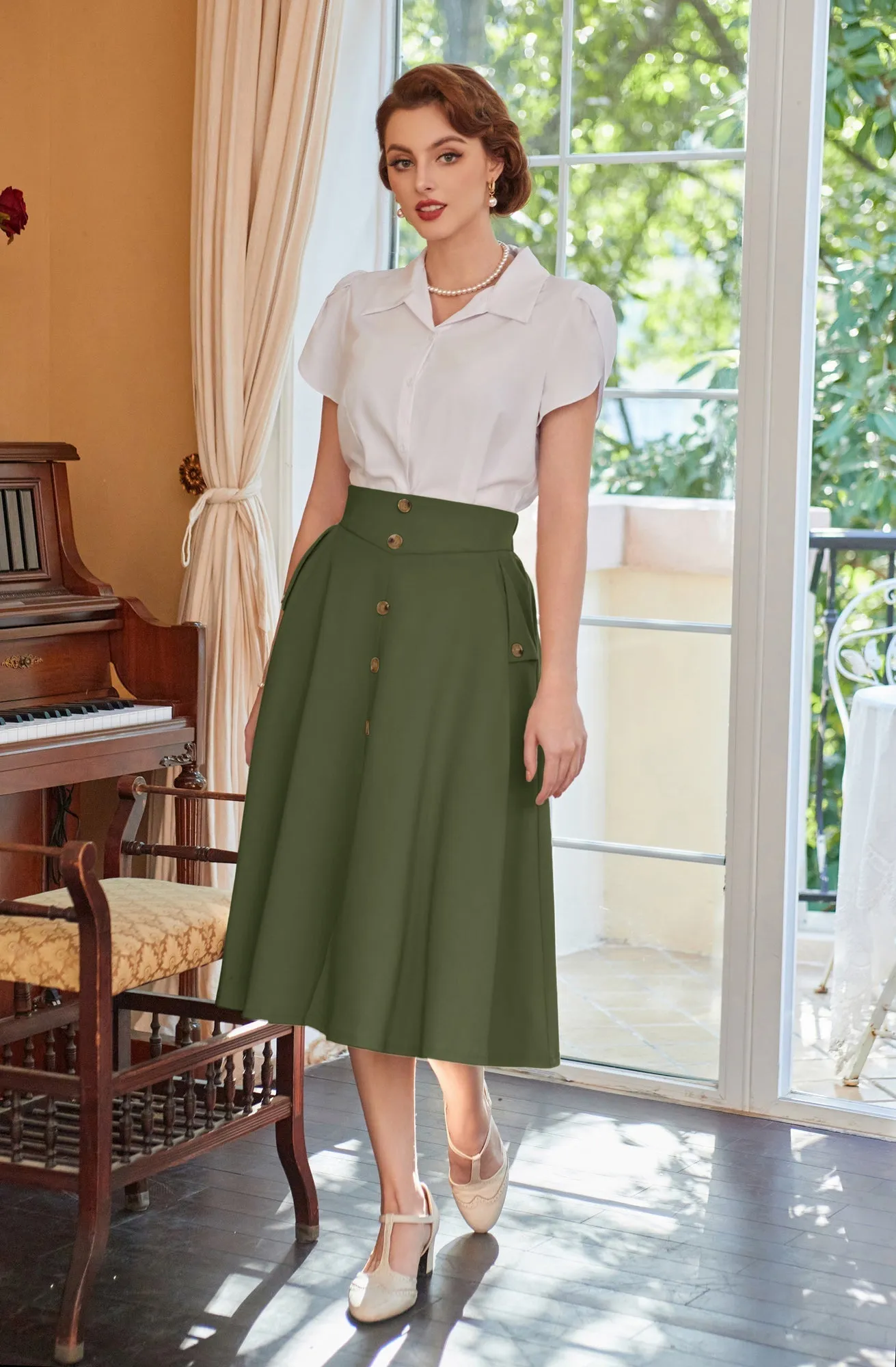 Vintage A-Line Skirt Midi Skirt Casual Skirt High Waisted Midi Party Skirt Basic A-Line Skirt