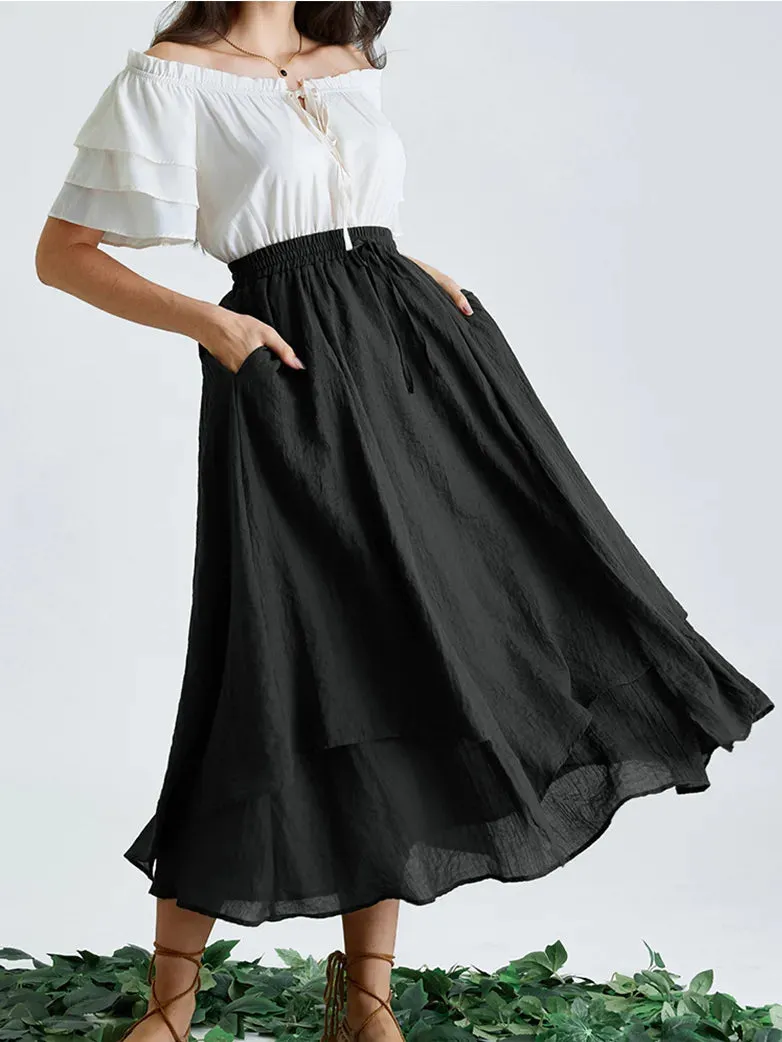 Women Renaissance 2-Layer Swing Pocket Maxi Skirts