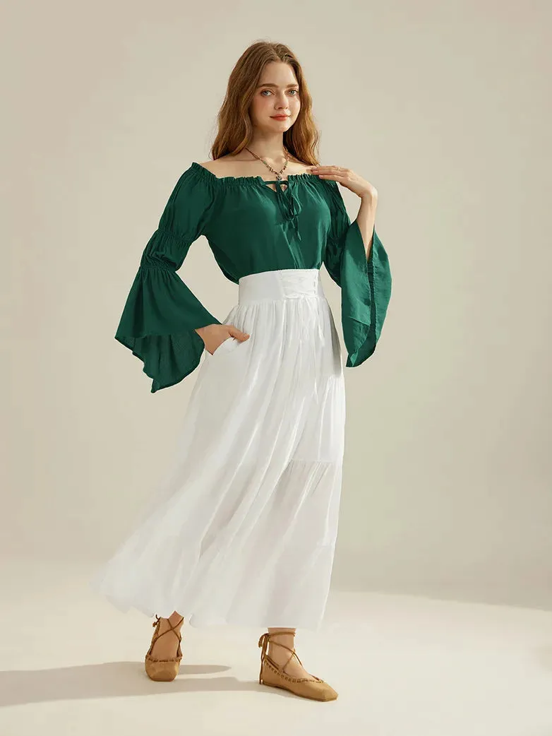 Women Renaissance Tiered Swing Skirt with Pocket